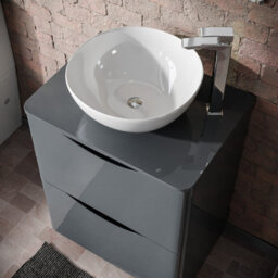 Merton 600mm Grey Bathroom Freestanding Vanity Unit & Round Ceramic Countertop - thumbnail 2