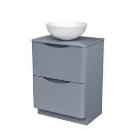 Merton 600mm Grey Bathroom Freestanding Vanity Unit & Round Ceramic Countertop - thumbnail 5
