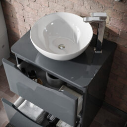 Merton 600mm Grey Bathroom Freestanding Vanity Unit & Round Ceramic Countertop - thumbnail 3