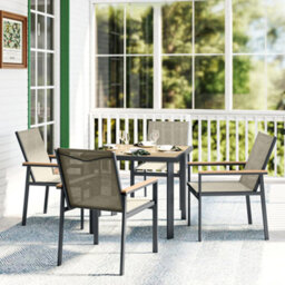 Outsunny 5 Piece Garden Dining Set, Outdoor Table And 4 Chairs, Khaki - thumbnail 8
