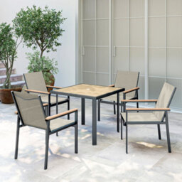 Outsunny 5 Piece Garden Dining Set, Outdoor Table And 4 Chairs, Khaki - thumbnail 9
