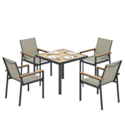 Outsunny 5 Piece Garden Dining Set, Outdoor Table And 4 Chairs, Khaki - thumbnail 2