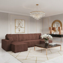 Karl U Corner Sofa Bed With Storage Chipboard Frame Polyurethane Foam Upholstery Grey 305X145X82 Cm Orange Universal