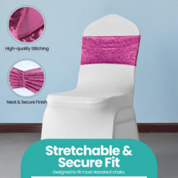 Neel Blue Pack Of 10 Velvet Chair Band Glitz Shiny Fabric Strechy Chair Band Sash, Pink - thumbnail 4