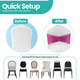 Neel Blue Pack Of 10 Velvet Chair Band Glitz Shiny Fabric Strechy Chair Band Sash, Pink - thumbnail 2