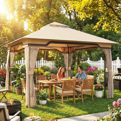 Outsunny 3.3 X 3.3 M Garden Gazebo With Shelves, Upf50+ Permanent Gazebo - image 1