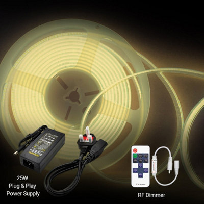 Ener-J 5M Led Cob Strip Light 320 Leds Per Metre 24V 3000K With Rf Dimmer And 25W Power Supply - image 1