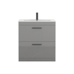 Royal Bathrooms Turin Indigo Grey Gloss 800mm Floor Standing Vanity Unit 2 Drawer With Minimalist Basin Sink & Matt Black Handles - thumbnail 6