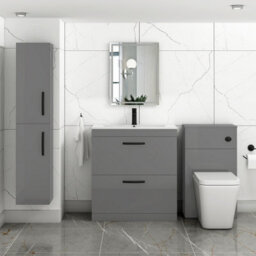 Royal Bathrooms Turin Indigo Grey Gloss 800mm Floor Standing Vanity Unit 2 Drawer With Minimalist Basin Sink & Matt Black Handles - thumbnail 2