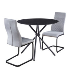 Hallowood Furniture Cullompton Small Round Black Dining Table (90Cm) With 2 Light Grey High Back Chairs - thumbnail 8