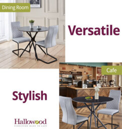 Hallowood Furniture Cullompton Small Round Black Dining Table (90Cm) With 2 Light Grey High Back Chairs - thumbnail 6