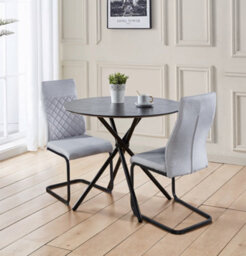Hallowood Furniture Cullompton Small Round Black Dining Table (90Cm) With 2 Light Grey High Back Chairs - thumbnail 1