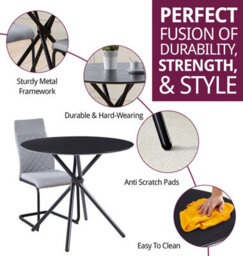 Hallowood Furniture Cullompton Small Round Black Dining Table (90Cm) With 2 Light Grey High Back Chairs - thumbnail 2