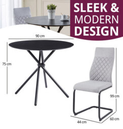 Hallowood Furniture Cullompton Small Round Black Dining Table (90Cm) With 2 Light Grey High Back Chairs - thumbnail 3