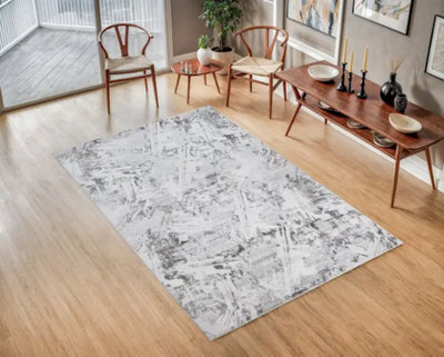 Stratus Interiors Pearl Silver Large Living Room Rug 200 X 290 Cm - White / Silver / Light Grey - Large - image 1