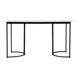 Abrihome Metal Frame Rectangular Dining Table, Modern Marble Pattern Kitchen Table With Adjustable Feet, White/black - thumbnail 2