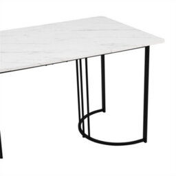Abrihome Metal Frame Rectangular Dining Table, Modern Marble Pattern Kitchen Table With Adjustable Feet, White/black - thumbnail 6