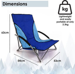 Mantraraj Folding Camping Chair With Padded Armrest Outdoor Low Beach Chair Lightweight, Portable Garden Chair Blue - thumbnail 2