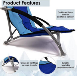 Mantraraj Folding Camping Chair With Padded Armrest Outdoor Low Beach Chair Lightweight, Portable Garden Chair Blue - thumbnail 3