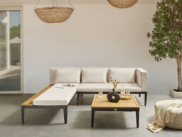 Beliani Garden Corner Sofa With Table 3 Seater Bracciano Right Hand Certified Acacia Wood Light Beige - thumbnail 2