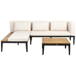 Beliani Bracciano 3 Seater Garden Corner Sofa With Table Right Hand Light Beige Certified Acacia Wood
