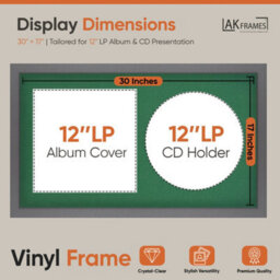 "30X17"" Dark Grey Modern Vinyl Record Frame With Emerald Mount For 12 Inch Lp Album Cover & Disc - Ak Frames" - thumbnail 2