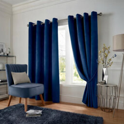 Luxury Living Velvet Thermal Blackout Eyelet Curtains Ready Made Pair Navy - thumbnail 5