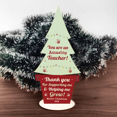 Red Ocean Christmas Gift For Amazing Teacher Wood Christmas Tree Thank You - image 1
