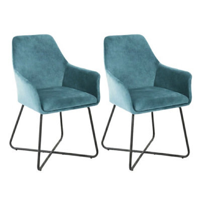 Evre Light Blue Velvet Dining Chairs Set Of 2 Upholstered Chairs With Arms & Metal Legs - image 1