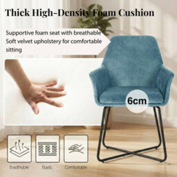 Evre Light Blue Velvet Dining Chairs Set Of 2 Upholstered Chairs With Arms & Metal Legs - thumbnail 5