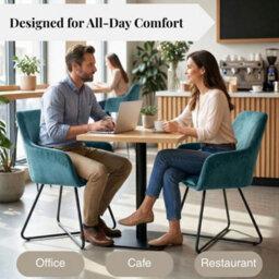 Evre Light Blue Velvet Dining Chairs Set Of 2 Upholstered Chairs With Arms & Metal Legs - thumbnail 6