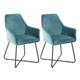 Evre Light Blue Velvet Dining Chairs Set Of 2 Upholstered Chairs With Arms & Metal Legs - thumbnail 1