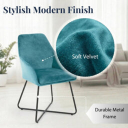 Evre Light Blue Velvet Dining Chairs Set Of 2 Upholstered Chairs With Arms & Metal Legs - thumbnail 4