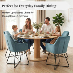 Evre Light Blue Velvet Dining Chairs Set Of 2 Upholstered Chairs With Arms & Metal Legs - thumbnail 7