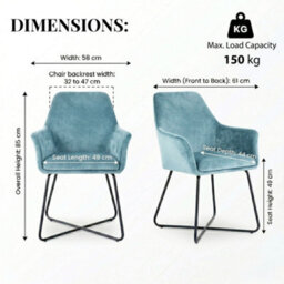 Evre Light Blue Velvet Dining Chairs Set Of 2 Upholstered Chairs With Arms & Metal Legs - thumbnail 2