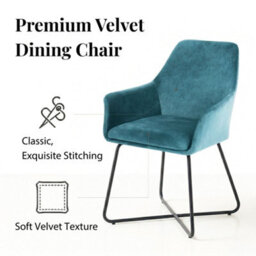 Evre Light Blue Velvet Dining Chairs Set Of 2 Upholstered Chairs With Arms & Metal Legs - thumbnail 3