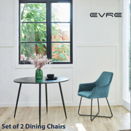 Evre Light Blue Velvet Dining Chairs Set Of 2 Upholstered Chairs With Arms & Metal Legs - thumbnail 8