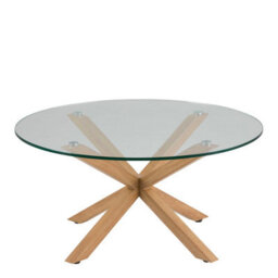 Wyld Haus Perth Smoked Glass Round Coffee Table With Oak-Effect Cross Legs, 820 X 400 mm - thumbnail 3