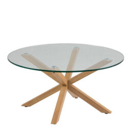 Wyld Haus Perth Smoked Glass Round Coffee Table With Oak-Effect Cross Legs, 820 X 400 mm - thumbnail 2