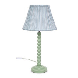 Valuelights Bobbles Sage Green Bobbin Table Lamp With Blue Pleated Shade - Led Bulb Included