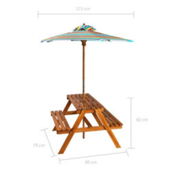 Vidaxl Kids Picnic Table With Parasol 79X90X60 Cm Solid Acacia Wood - thumbnail 8