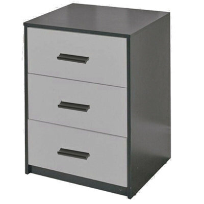 Urbn-Living Urbnliving Height 56Cm 3 Drawer Wooden Bedroom Bedside Cabinet Furniture Black Carcass And Grey Drawers Storage Nightstand - image 1
