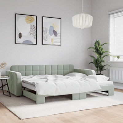Berkfield Daybed With Trundle Light Grey 90X190 Cm Velvet - image 1