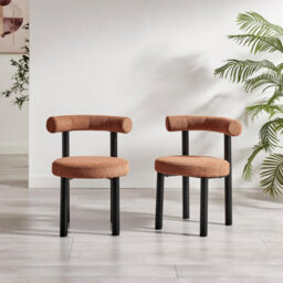 Furniturebox Uk 2X Isola Terracotta Orange Fabric Dining Chairs Black Legs - thumbnail 2