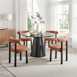 Furniturebox Uk 2X Isola Terracotta Orange Fabric Dining Chairs Black Legs - thumbnail 4