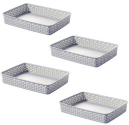 Curver 4 X A4 Grey Rattan Effect Storage Basket Tray Large Desk Tidy Office - thumbnail 1