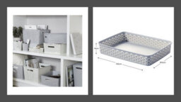 Curver 4 X A4 Grey Rattan Effect Storage Basket Tray Large Desk Tidy Office - thumbnail 2