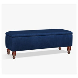 Lisbon Plain 90Cm Ottoman Storage Bench - Plush Velvet Shoe Bench - Sapphire Blue Upholstery Footstool With Storage - thumbnail 1