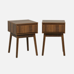 Sweeek - Wood Decor One Drawer Bedside Table (Set Of 2) Linear Walnut 39X39X55.4 Cm - thumbnail 1