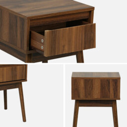 Sweeek - Wood Decor One Drawer Bedside Table (Set Of 2) Linear Walnut 39X39X55.4 Cm - thumbnail 2